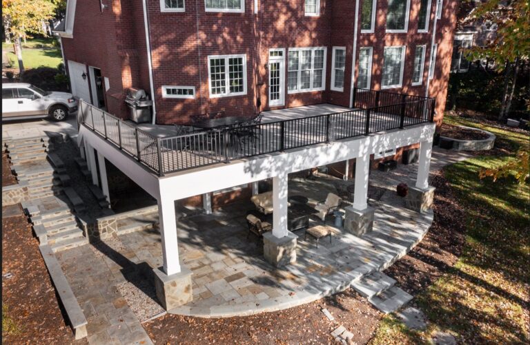 Elevated deck with stone patio below — Fredericksburg Deck Builders
