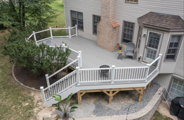 Multi-level deck with octagon landing and fire pit — Fredericksburg Deck Builders