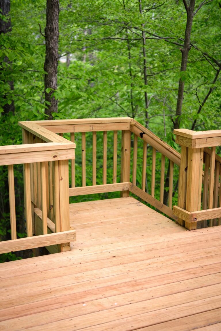 Wood deck railing with wood balusters — deck railing by Fredericksburg Deck Builders, Fredericksburg VA
